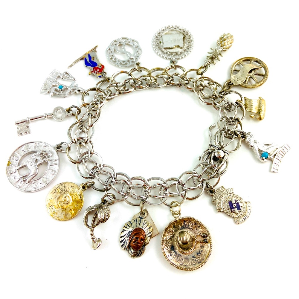 VINTAGE Lucky Charms Bracelet 14 Charms Sterling